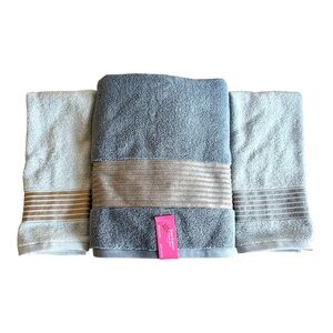 Juicy Couture Blue With Metallic Stripes 3 piece Towel Set NEW!